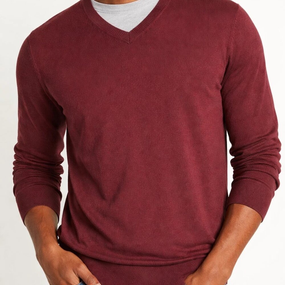 Old‎ Navy Men’s Burgundy Rust V-Neck Sweater Size L Cotton